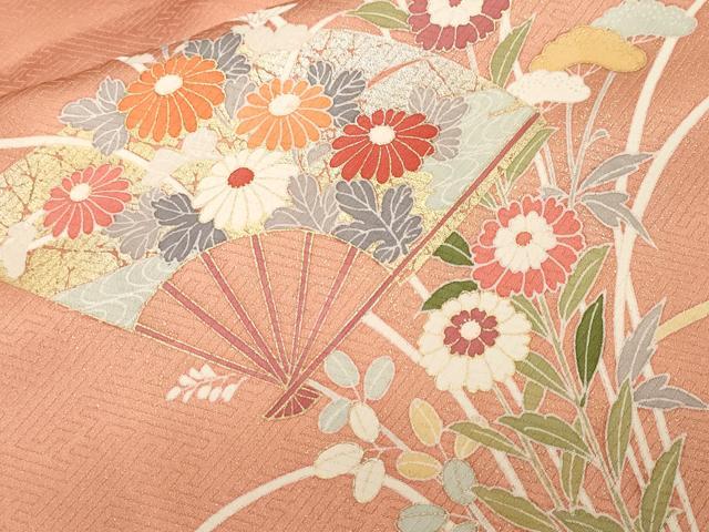 平和屋着物■訪問着 駒刺繍 扇面草花文 暈し染め 金彩 正絹 逸品 CABJ2809ev
