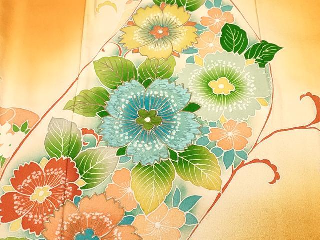 平和屋着物■訪問着 刺繍 花唐草文 暈し染め 金彩 正絹 逸品 CABJ2812ev