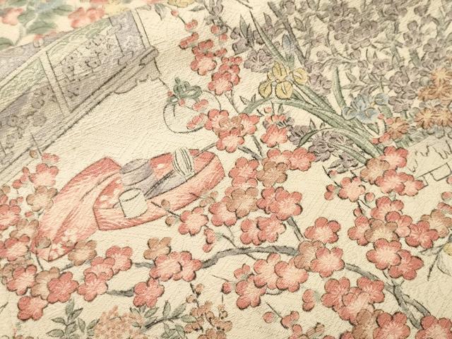 平和屋着物■上質な小紋 作家物 本草木染 茶器 仕覆枝花風景文 正絹 逸品 CABJ2814ev