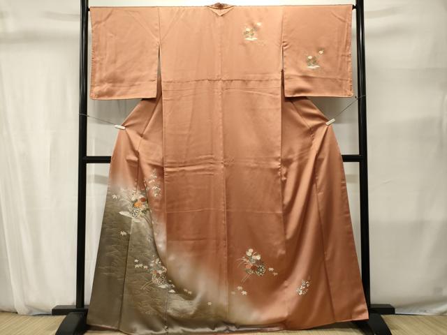 平和屋着物■訪問着 駒刺繍 流水花車文 暈し染め 金彩 正絹 逸品 CABJ2817ev