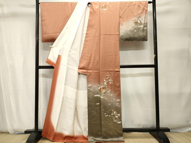 平和屋着物■訪問着 駒刺繍 流水花車文 暈し染め 金彩 正絹 逸品 CABJ2817ev