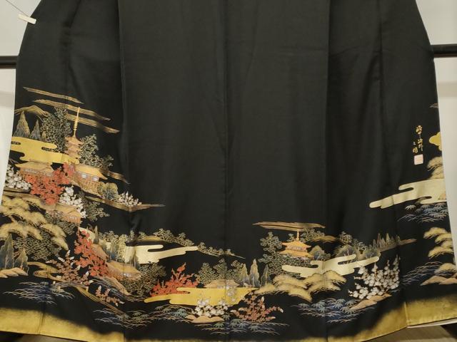 平和屋着物■豪華黒留袖 作家物 松竹梅風景文 金彩 正絹 逸品 CABJ2846ev
