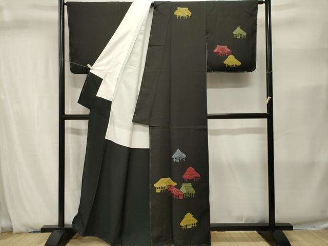 平和屋着物■訪問着 風景文 黒地 正絹 逸品 CABJ2853ev