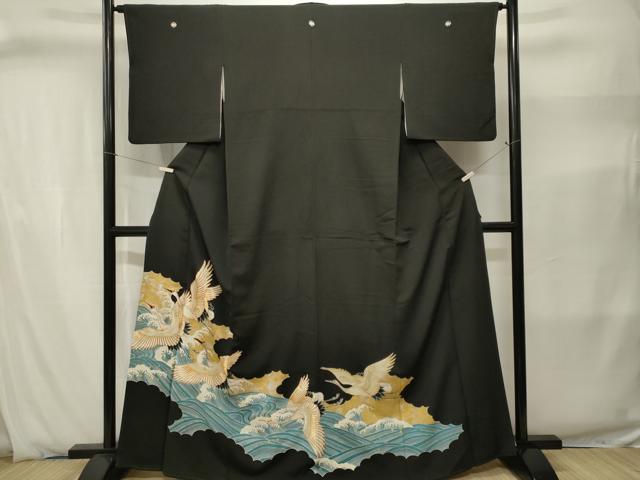 平和屋着物■豪華黒留袖 駒刺繍 立波飛鶴文 金銀彩 正絹 逸品 CABJ2855ev