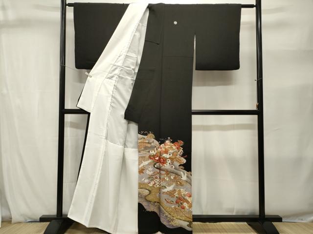平和屋着物■豪華黒留袖 貝桶飛鶴花文 金彩 正絹 逸品 CABJ2856ev