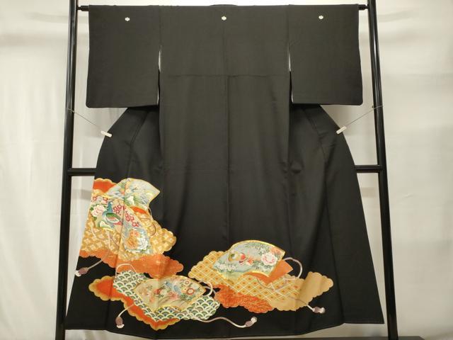 平和屋着物■豪華黒留袖 駒刺繍 地紙孔雀鴛鴦休み鳥花文 金彩 正絹 逸品 CABJ2859ev