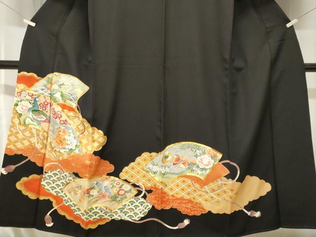平和屋着物■豪華黒留袖 駒刺繍 地紙孔雀鴛鴦休み鳥花文 金彩 正絹 逸品 CABJ2859ev