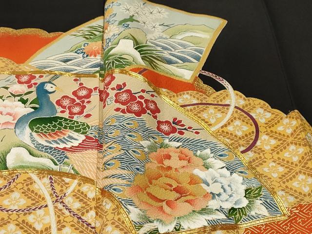 平和屋着物■豪華黒留袖 駒刺繍 地紙孔雀鴛鴦休み鳥花文 金彩 正絹 逸品 CABJ2859ev