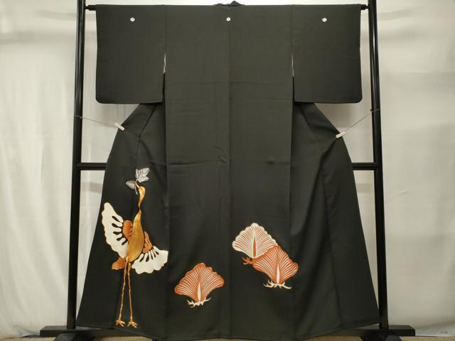 平和屋着物■豪華黒留袖 駒刺繍 花喰鳥 松葉文 正絹 逸品 CABJ2860ev