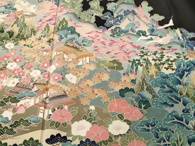 平和屋着物■豪華黒留袖 作家物 飛鶴 舟 御所解文 暈し染め 正絹 逸品 CABJ2871ev