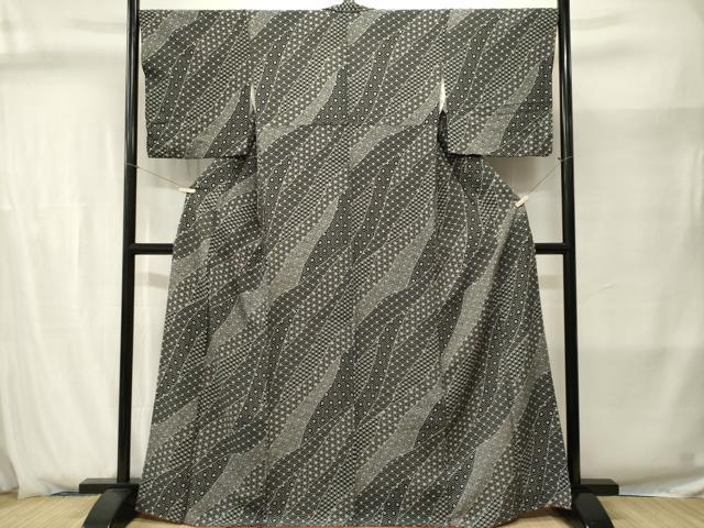 平和屋着物■上質な小紋 切嵌吉祥文 黒地 正絹 逸品 CABJ2875ev