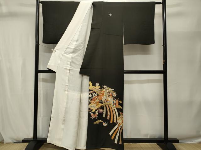 平和屋着物■豪華黒留袖 駒刺繍 束ね熨斗宝尽し文 貝桶花文 金彩 正絹 逸品 CABJ2877ev