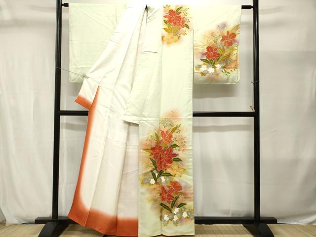 平和屋着物■訪問着 刺繍 カトレア 草花文 暈し染め 正絹 逸品 CABJ2891ev