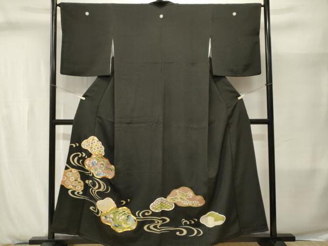 平和屋着物■豪華黒留袖 駒刺繍 立波鳳凰吉祥花文 金彩 正絹 逸品 CABJ2894ev