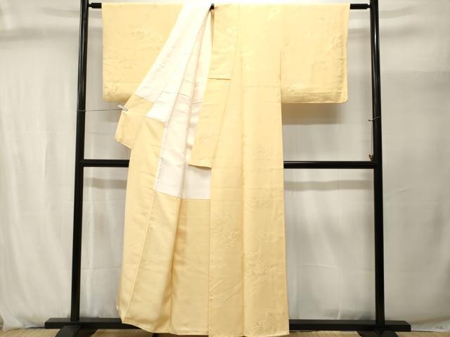 平和屋着物■上質な色無地 地紙草花地紋 卵色 正絹 逸品 CABJ2904ev