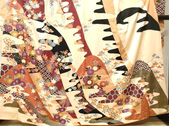 平和屋着物■振袖 遠山吉祥枝花文 銀彩 洗える着物 CABJ2910ev