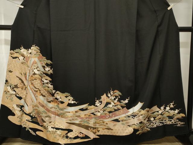 平和屋着物■豪華黒留袖 束ね熨斗吉祥宝尽し梅松文 金銀彩 正絹 逸品 CABJ2916ev
