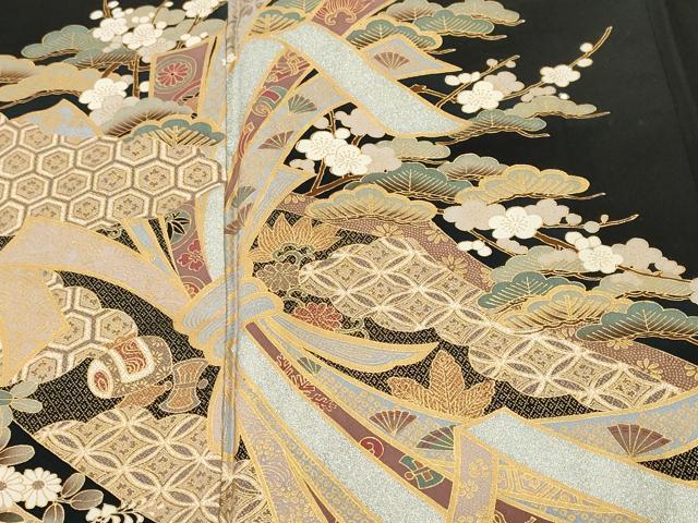 平和屋着物■豪華黒留袖 束ね熨斗吉祥宝尽し梅松文 金銀彩 正絹 逸品 CABJ2916ev