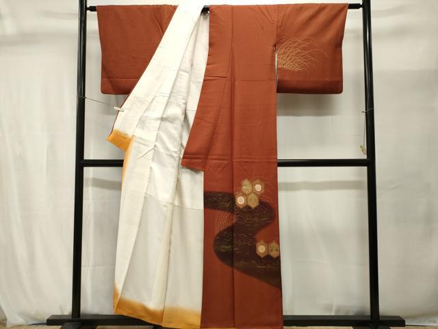平和屋着物■訪問着 芒亀甲花文 金彩 正絹 逸品 CABJ2943ev