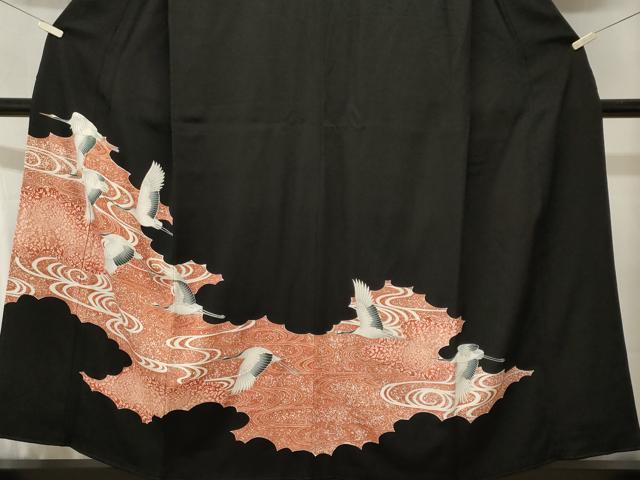 平和屋着物■豪華黒留袖 刺繍 流水飛鶴文 暈し染め 正絹 逸品 CABJ2952ev