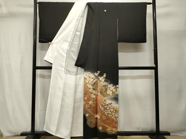 平和屋着物■豪華黒留袖 楽器草花文 暈し染め 金彩 正絹 逸品 CABJ2953ev