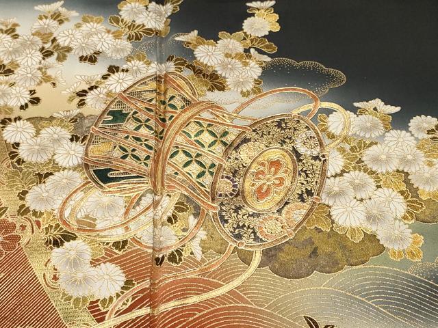 平和屋着物■豪華黒留袖 楽器草花文 暈し染め 金彩 正絹 逸品 CABJ2953ev