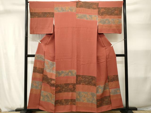 平和屋着物■訪問着 横段鳳凰草花文 金彩 鬼しぼ縮緬 正絹 逸品 CABJ2967ev