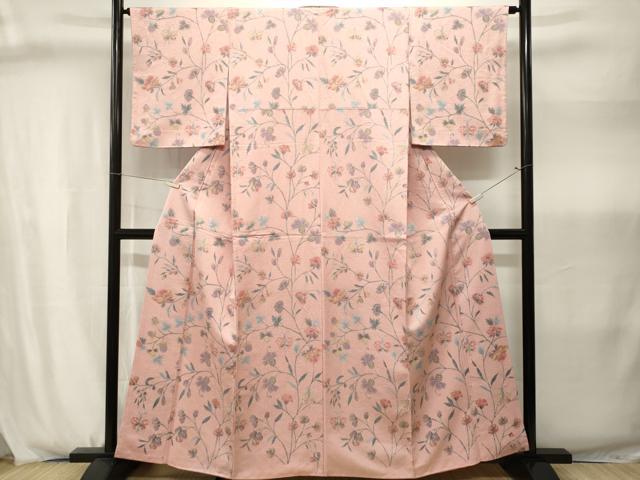 平和屋着物■上質な小紋 更紗枝花文 舞蝶文 正絹 逸品 CABJ2984ev