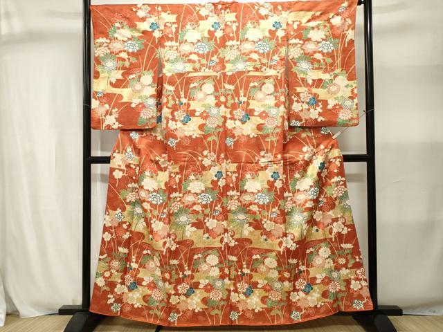 平和屋着物■小振袖 梅 草花文 金彩 金通し地 正絹 逸品 CABJ2993ev