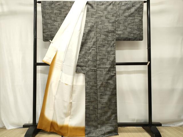 平和屋着物■上質な紬 抽象文 黒地 正絹 逸品 CABJ3001ev