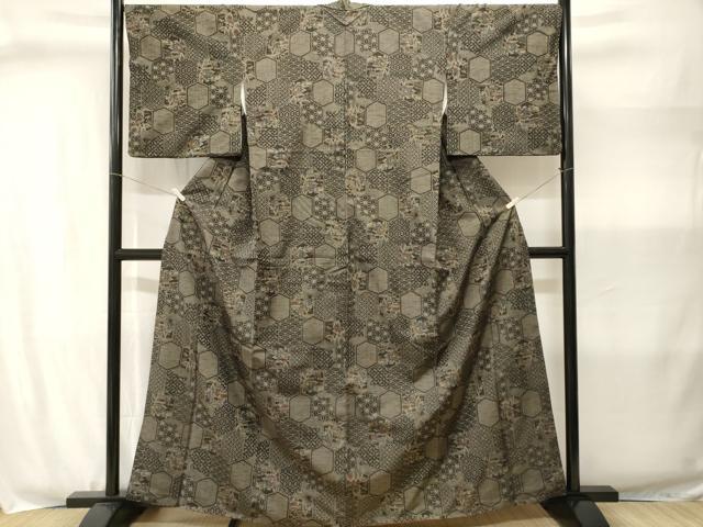 平和屋着物■上質な紬 亀甲繋ぎ風景文 正絹 逸品 CABJ3003ev