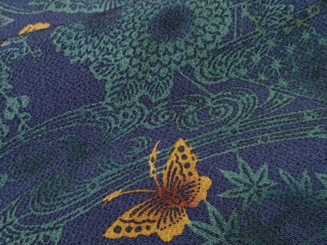 平和屋着物■宮内庁御用達 赤城右堂 小紋 型染め 流水花蝶文 暈し染め 鬼しぼ縮緬 正絹 逸品 CABJ3012ev