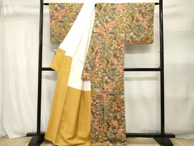平和屋着物■上質な小紋 鳳凰枝花文 暈し染め 鬼しぼ縮緬 正絹 逸品 CABJ3016ev