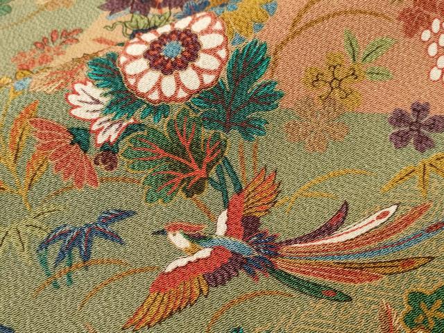 平和屋着物■上質な小紋 鳳凰枝花文 暈し染め 鬼しぼ縮緬 正絹 逸品 CABJ3016ev