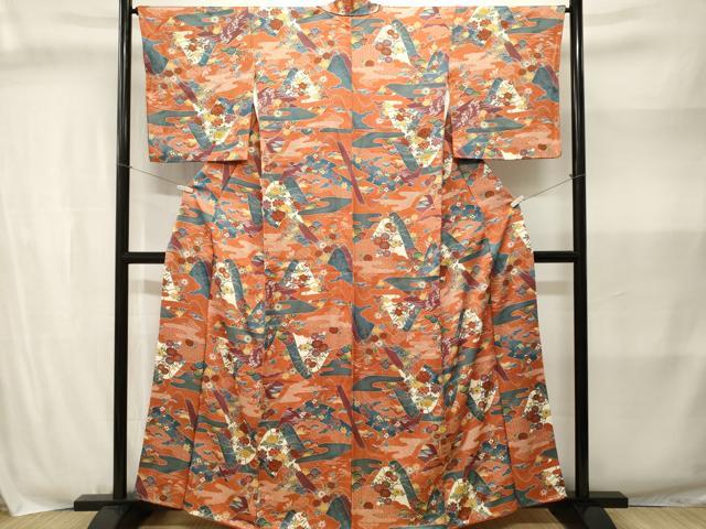 平和屋着物■上質な小紋 遠山草花文 金彩 正絹 逸品 CABJ3023ev