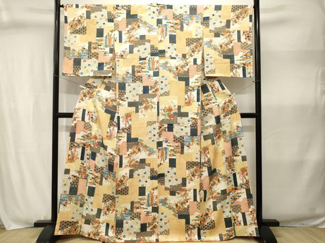 平和屋着物■上質な小紋 色紙重ね松竹梅花文 正絹 逸品 CABJ3027ev