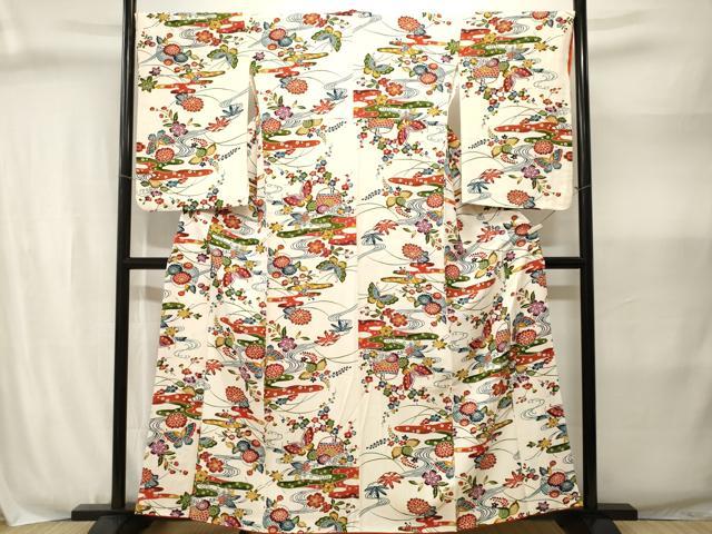 平和屋着物■小振袖 流水花籠文 舞蝶文 正絹 逸品 CABJ3028ev