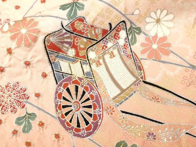 平和屋着物■訪問着 絞り 御所車枝垂れ花文 暈し染め 金銀彩 正絹 逸品 CABJ3029ev