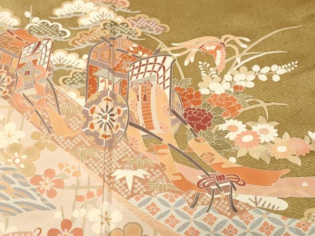 平和屋着物■豪華色留袖 御所車鳳凰花文 正絹 逸品 CABJ3030ev