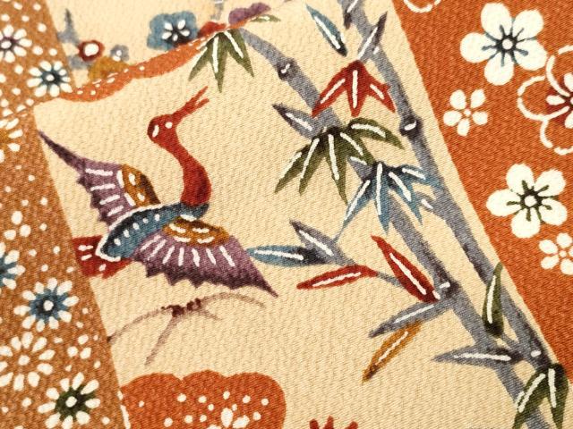 平和屋着物■上質な小紋 松竹梅飛鶴間道 鬼しぼ縮緬 正絹 逸品 CABJ3033ev