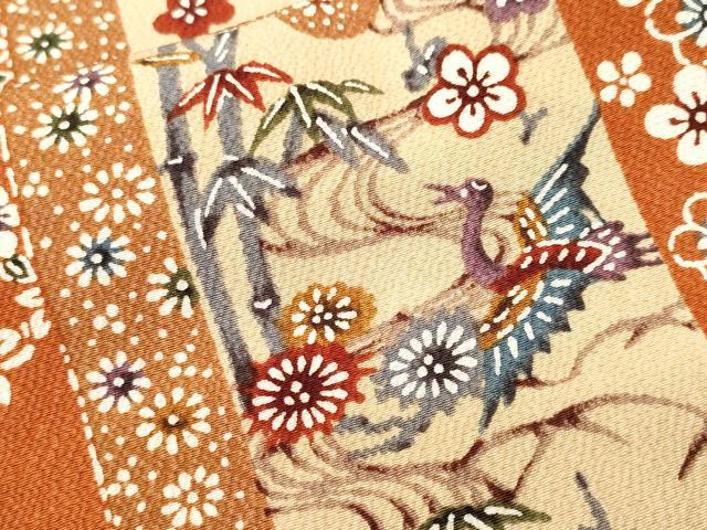 平和屋着物■上質な小紋 松竹梅飛鶴間道 鬼しぼ縮緬 正絹 逸品 CABJ3033ev