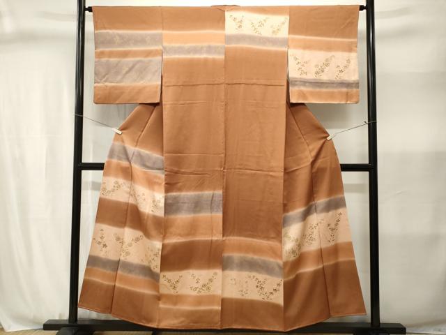 平和屋着物■訪問着 横段草花文 暈し染め 金彩 正絹 逸品 CABJ3034ev