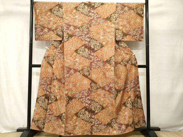 平和屋着物■上質な小紋 籠目草花文 正絹 逸品 CABJ3037ev