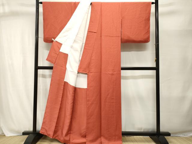 平和屋着物■上質な色無地 霞地紋 赤丹色 正絹 逸品 CABJ3041ev