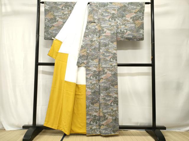 平和屋着物■上質な小紋 富士山 人物風景文 正絹 逸品 CABJ3068ev