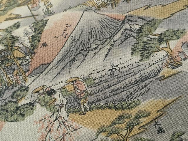 平和屋着物■上質な小紋 富士山 人物風景文 正絹 逸品 CABJ3068ev