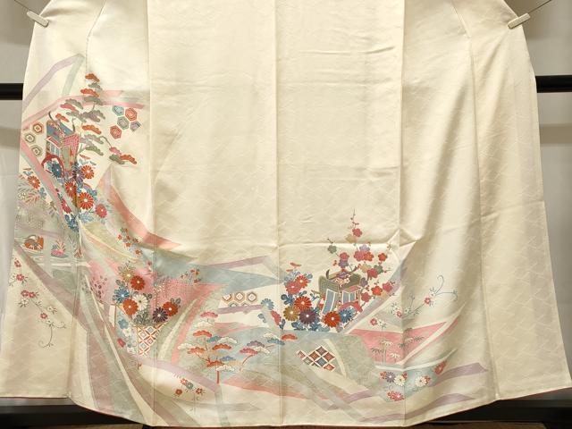 平和屋着物■訪問着 刺繍 松竹梅御所車花文 金彩 三越扱い 正絹 逸品 CABJ3071ev