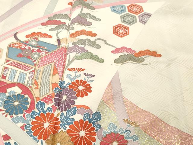 平和屋着物■訪問着 刺繍 松竹梅御所車花文 金彩 三越扱い 正絹 逸品 CABJ3071ev