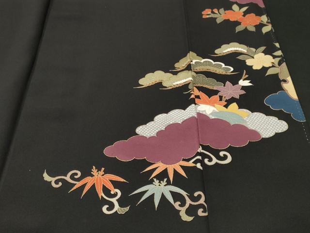 平和屋着物■豪華黒留袖 作家物 駒刺繍 雪輪立波枝花文 金彩 正絹 逸品 CABJ3077ev
