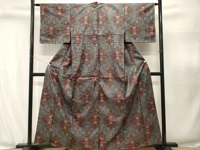 平和屋着物■大島紬 唐草菱花文 証紙付き 正絹 逸品 CABJ3089ev